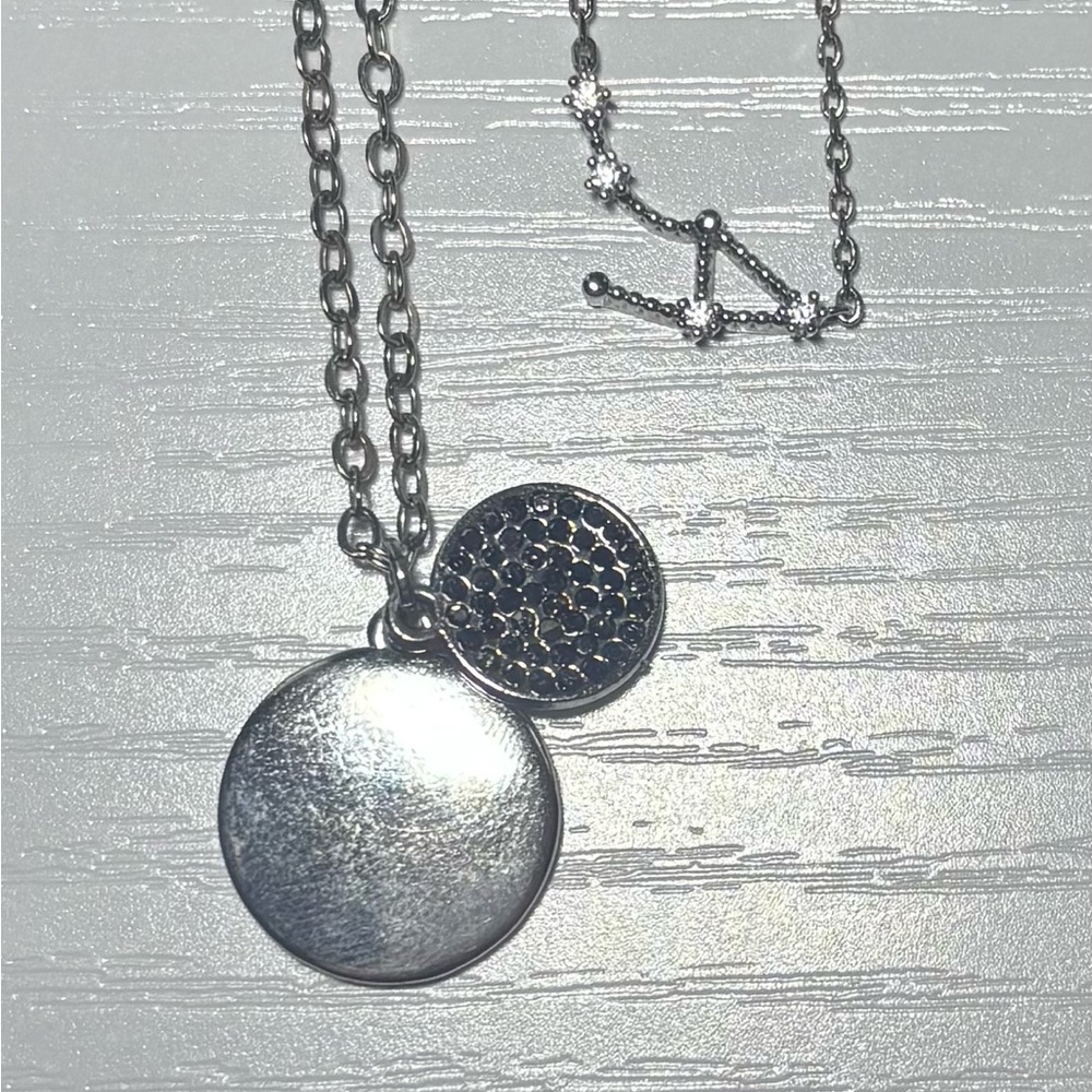 Chic Silver Double Pendant and Libra Constellation Necklace Set